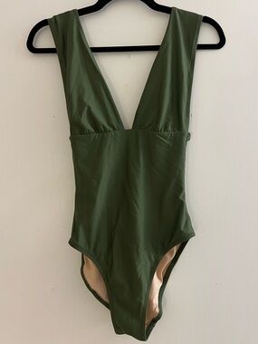J. Crew Olive Green V-Neck One-Piece Swimsuit